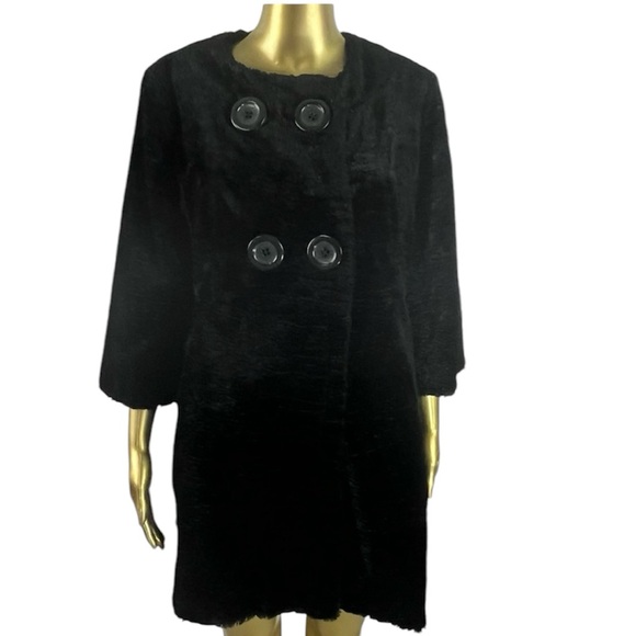 Ann Taylor Faux Fur Double Breasted 3/4 Sleeve Coat Size M Black - Picture 1 of 10